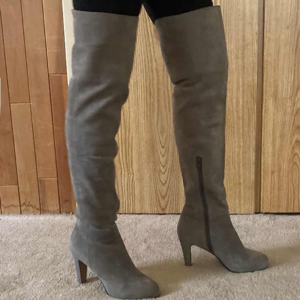 ALDO Heel Bannari gray suede over the knee boots 9.5 NEVER WORN New in Box